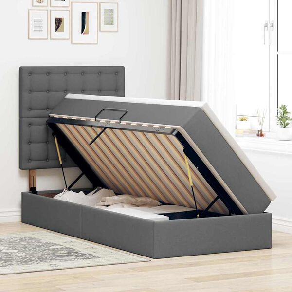 vidaXL Aufbewahrungsbett mit Matratze Dunkelgrau 90 x 200 cm Polyester