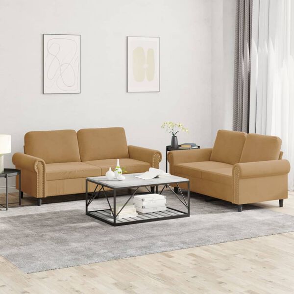 vidaXL 2-tlg. Sofagarnitur mit Kissen Braun Samt