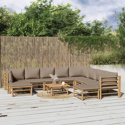 vidaXL 11-tlg. Garten-Lounge-Set mit Kissen Taupe Bambus