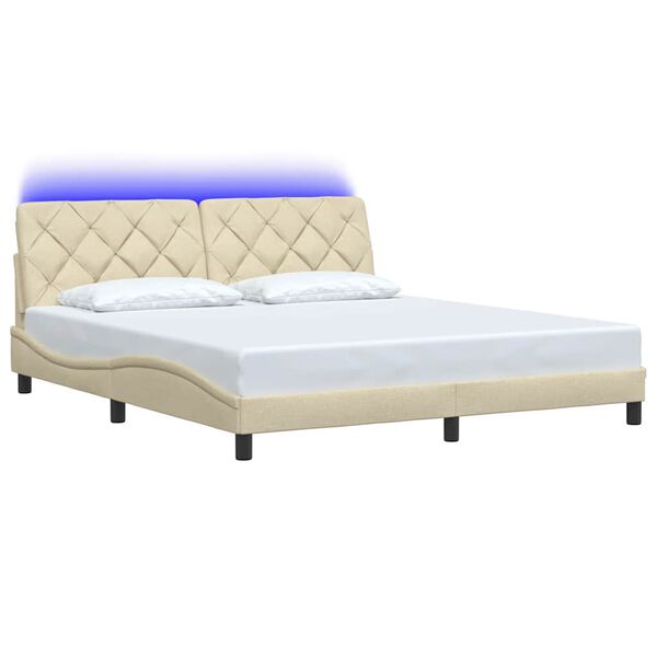 vidaXL Bettgestell mit LED ohne Matratze Creme 180x200 cm Stoff