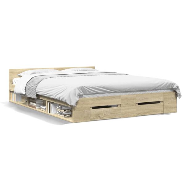 vidaXL Bettgestell mit Schubladen Sonoma-Eiche 120x190cm Holzwerkstoff