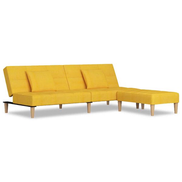 vidaXL Schlafsofa 2-Sitzer mit 2 Kissen & Hocker Gelb Stoff