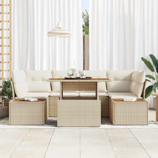 vidaXL Garten-Sofa-Set mit Speicher 7 pcs Beige Poly Rattan