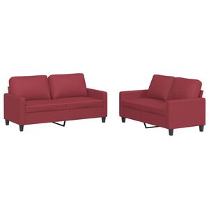 vidaXL 2-tlg. Sofagarnitur mit Kissen Weinrot Kunstleder