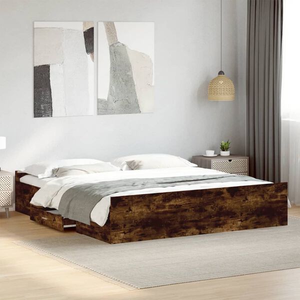 vidaXL Bettgestell mit Schubladen R&auml;uchereiche 200x200cm Holzwerkstoff