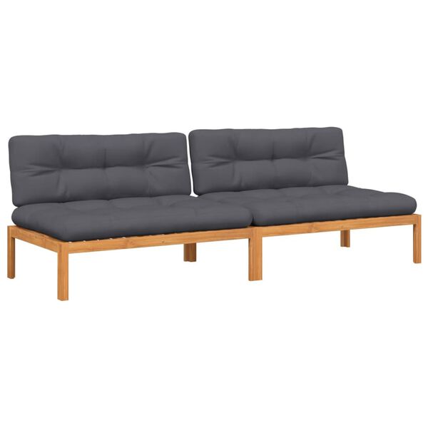 vidaXL Garten-Mittelsofas aus Paletten mit Kissen 2 Stk. Akazienholz