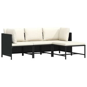 vidaXL 4-tlg. Garten-Sofagarnitur mit Auflagen Schwarz Poly Rattan