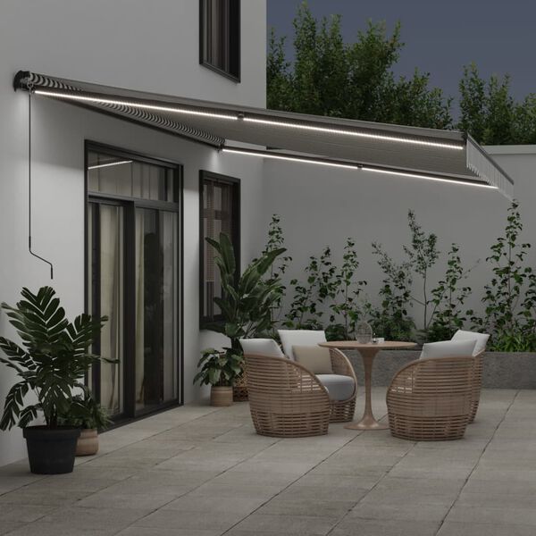 vidaXL Markise Manuell mit LEDs Anthrazit & Wei&szlig; 600x350 cm