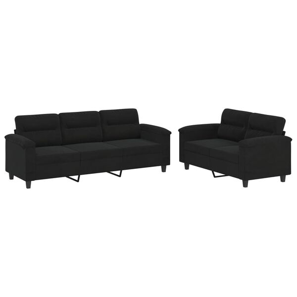 vidaXL 2-tlg. Sofagarnitur mit Kissen Schwarz Mikrofasergewebe