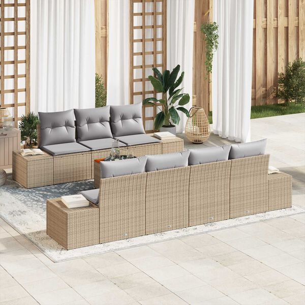 vidaXL Gartensofa-set mit Kissen 8 pcs Beige Poly-Rattan