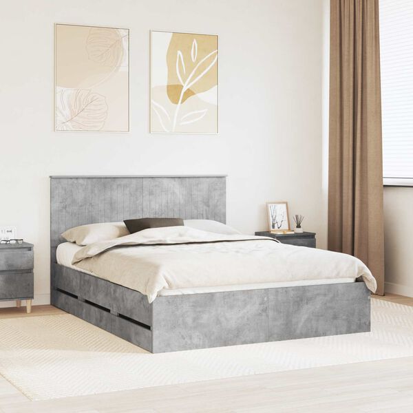 vidaXL Bettrahmen mit Kopfteil Beton Grau 150 x 200 cm Ingenieurs Holz