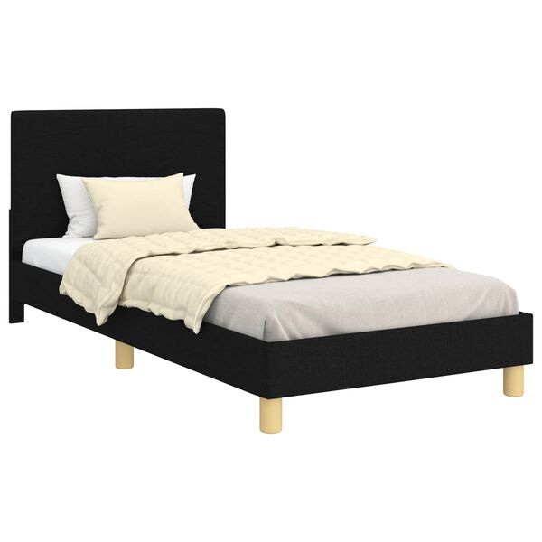 vidaXL Kinderbettgestell mit Kopfteil Schwarz 90 x 190 cm Stoff