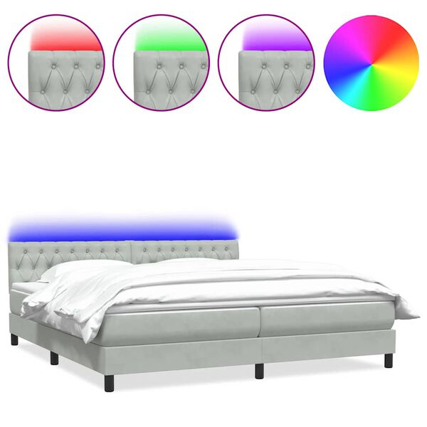 vidaXL Boxspringbett mit Matratze & LED Hellgrau 180x220 cm Samt