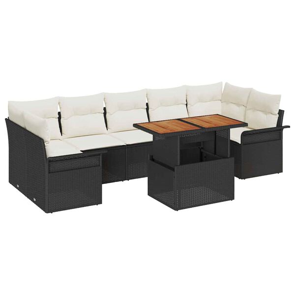vidaXL Garten-Sofa-Set mit Speicher 8 pcs Schwarz Poly Rattan