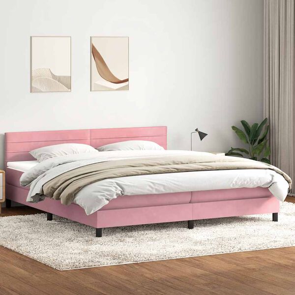 vidaXL Boxspringbett mit Matratze Rosa 200x210 cm Samt