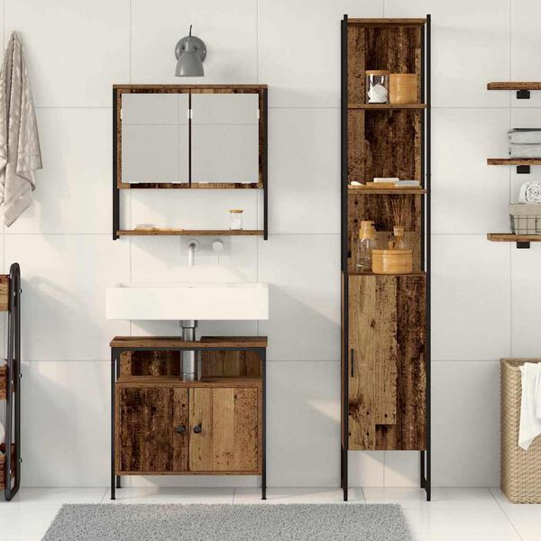 vidaXL Badezimmerm&ouml;bel-Set mit Regal 3 pcs Altholz Holzwerkstoff