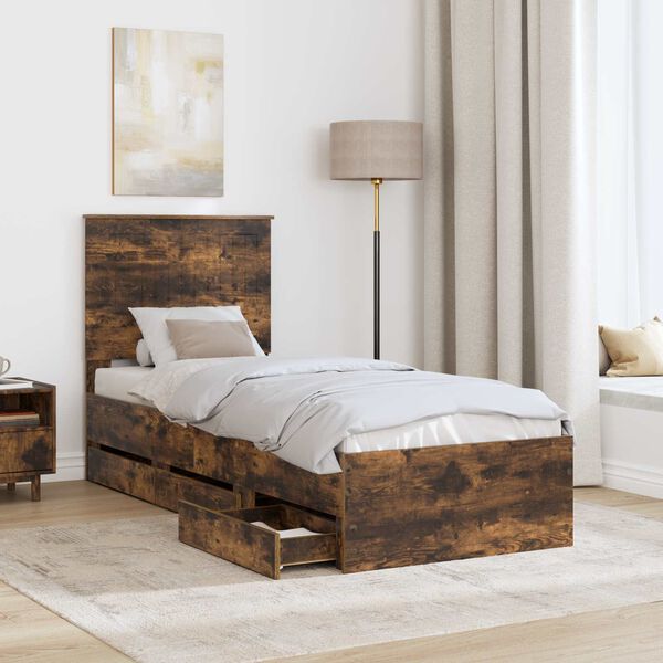 vidaXL Bettrahmen Ger&auml;ucherte Eiche 75 x 190 cm Ingenieurs Holz