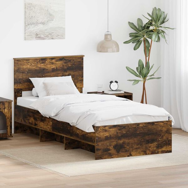 vidaXL Bettrahmen Ger&auml;ucherte Eiche 90 x 200 cm Holzwerkstoff