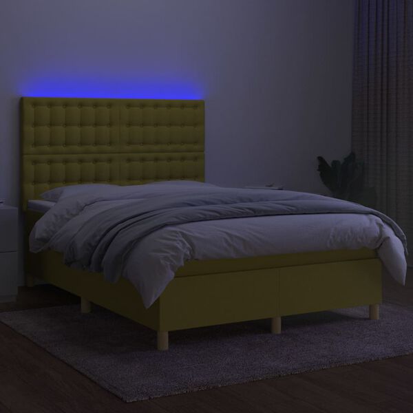 vidaXL Boxspringbett mit Matratze & LED Gr&uuml;n 140x200 cm Stoff