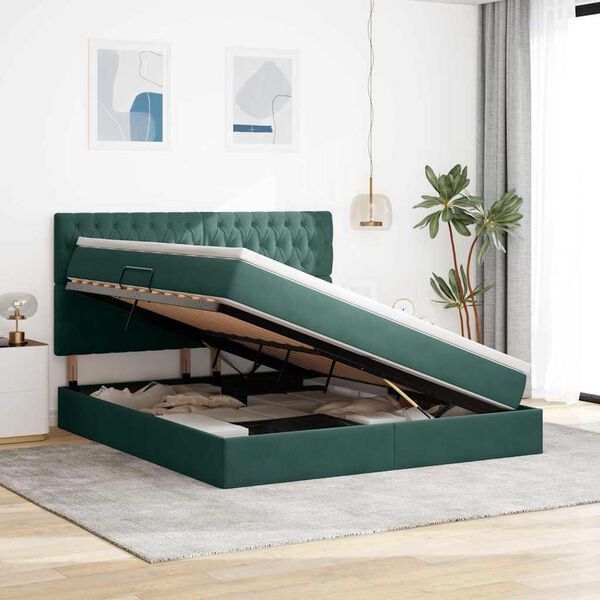 vidaXL Aufbewahrungsbett mit Matratze Dunkelgr&uuml;n 160 x 200 cm Samt