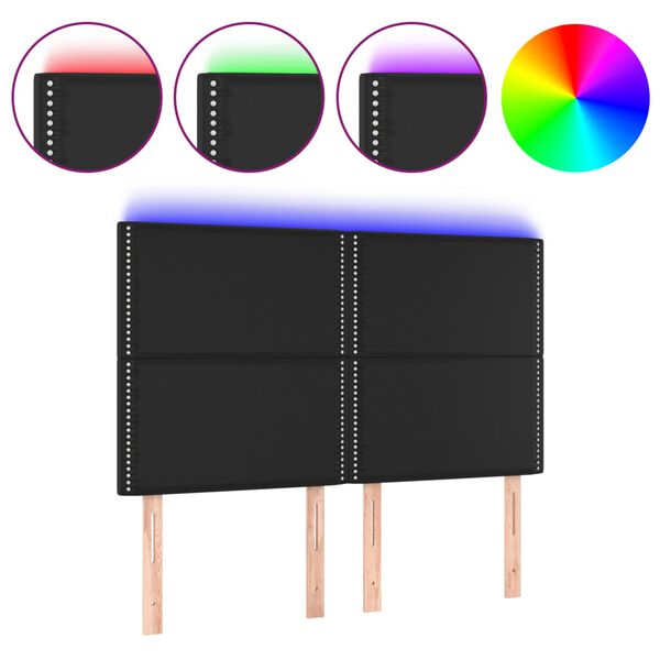 vidaXL LED Kopfteil Schwarz 144x5x118/128 cm Kunstleder