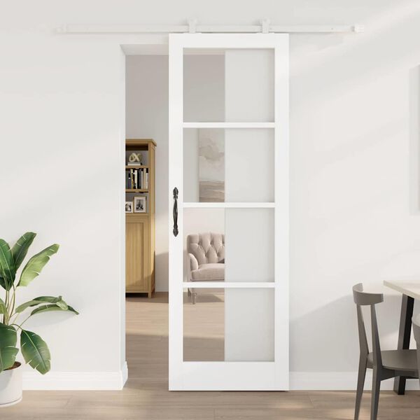 vidaXL Schiebet&uuml;r ORKDAL Wei&szlig; 78 x 232 cm Massivholz Kiefer und Glas
