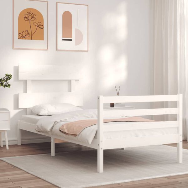 vidaXL Massivholzbett mit Kopfteil Wei&szlig; 90x200 cm