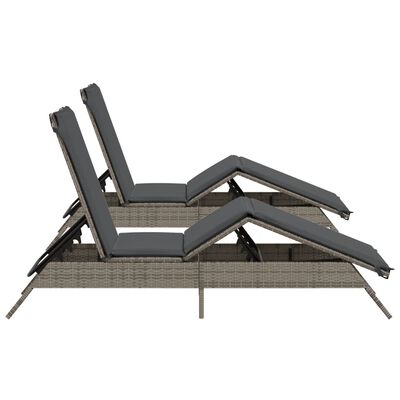 vidaXL Sonnenliegen mit Auflagen 2 Stk. Grau Poly Rattan