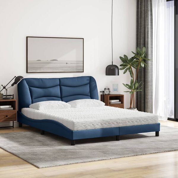 vidaXL Bett mit Matratze "Hvar" Blau 160x200 cm Stoff