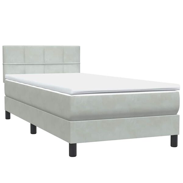 vidaXL Boxspringbett mit Matratze Hellgrau 90x220 cm Samt