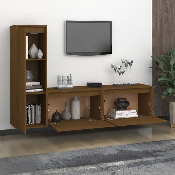 vidaXL TV-Schr&auml;nke 3 Stk. Honigbraun Massivholz Kiefer