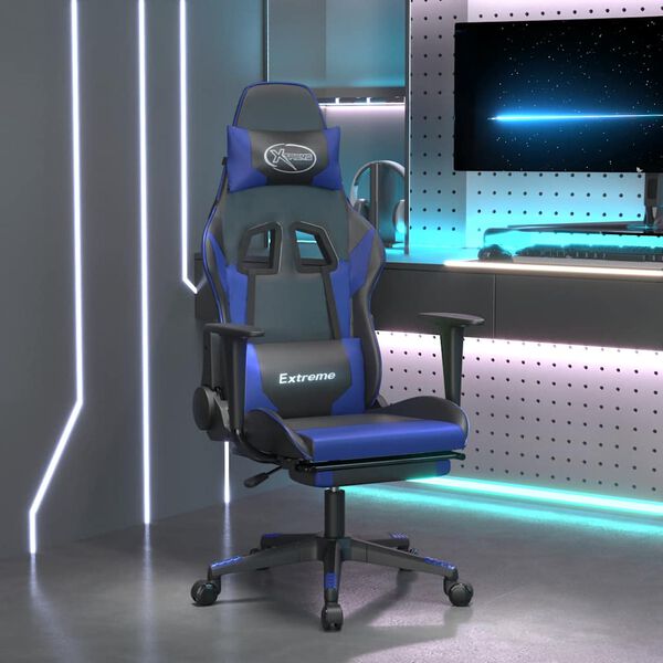 vidaXL Gaming-Stuhl mit Massage & Fu&szlig;st&uuml;tze Schwarz & Blau Kunstleder
