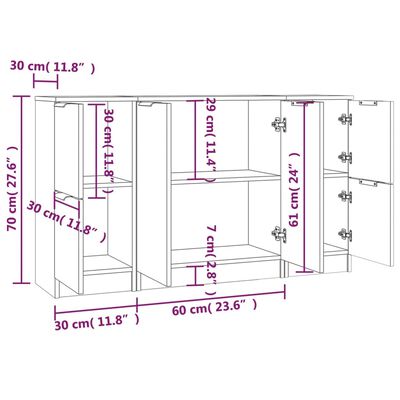 vidaXL Sideboards 3 Stk. Weiß Holzwerkstoff