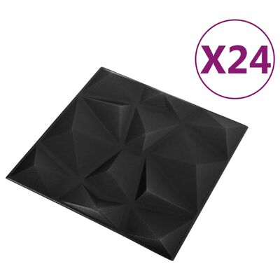 vidaXL 3D-Wandpaneele 24 Stk. 50x50 cm Diamant Schwarz 6 m²