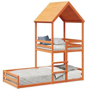vidaXL Etagenbett mit Dach Wachsbraun 80x200 cm Massivholz Kiefer