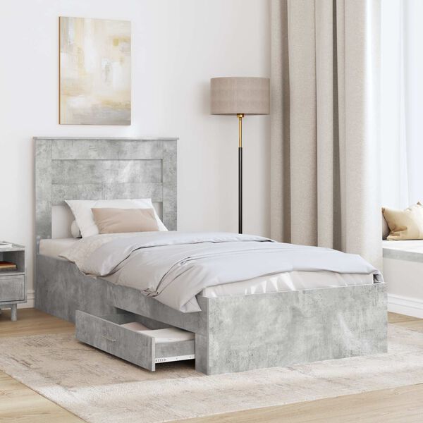 vidaXL Bettrahmen mit Kopfteil Beton Grau 90 x 190 cm Holzwerkstoff