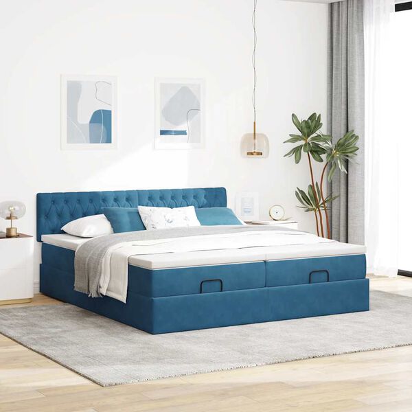 vidaXL Ottoman-Bett mit Matratzen Dunkelblau 180x200 cm Samt