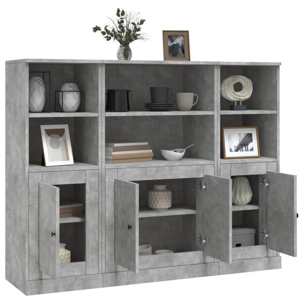 vidaXL Highboards 3 Stk. Betongrau Holzwerkstoff