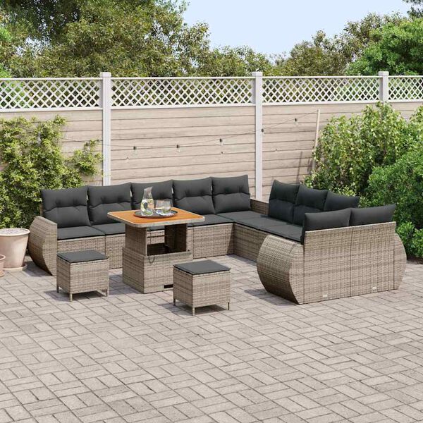 vidaXL Garten-Sofa-Set mit Kissen mit Speicher 13 pcs Grau