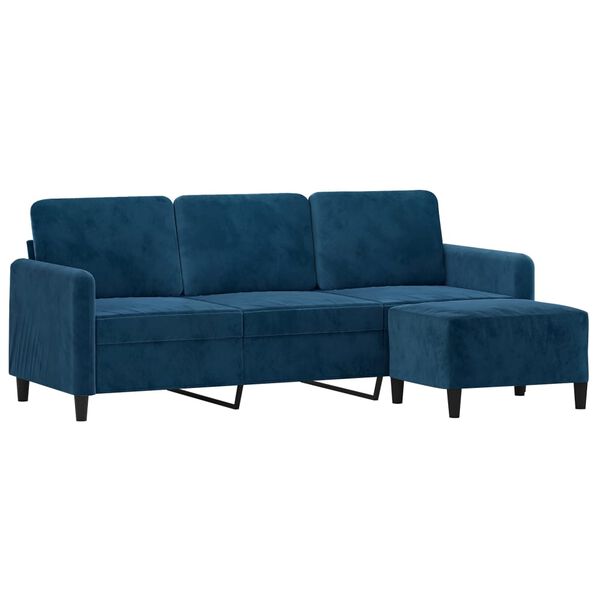 vidaXL 3-Sitzer-Sofa mit Hocker Blau 180 cm Samt