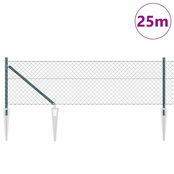 vidaXL Zaunpfosten Gr&uuml;n 25 x 0,4 m (60 x 60 mm Maschen) Stahl und PVC
