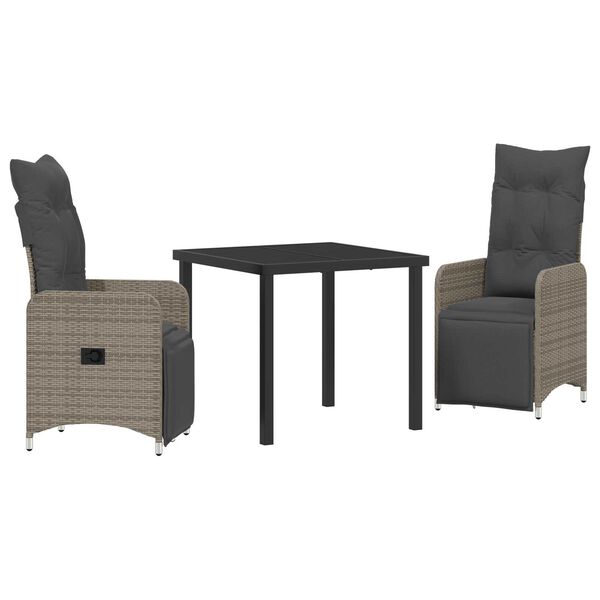 vidaXL Garten Essgruppe mit Kissen 3 pcs Grau Poly Rattan