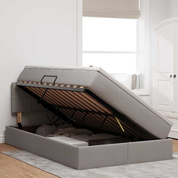 vidaXL Bett mit Stauraum und LED mit Matratze Taupe 120 x 190 cm Stoff