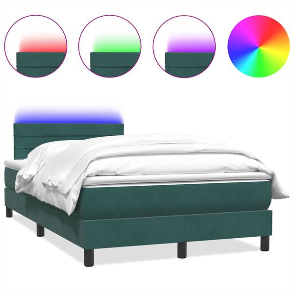 vidaXL Boxspringbett mit Matratze & LED Dunkelgr&uuml;n 120x220 cm Samt