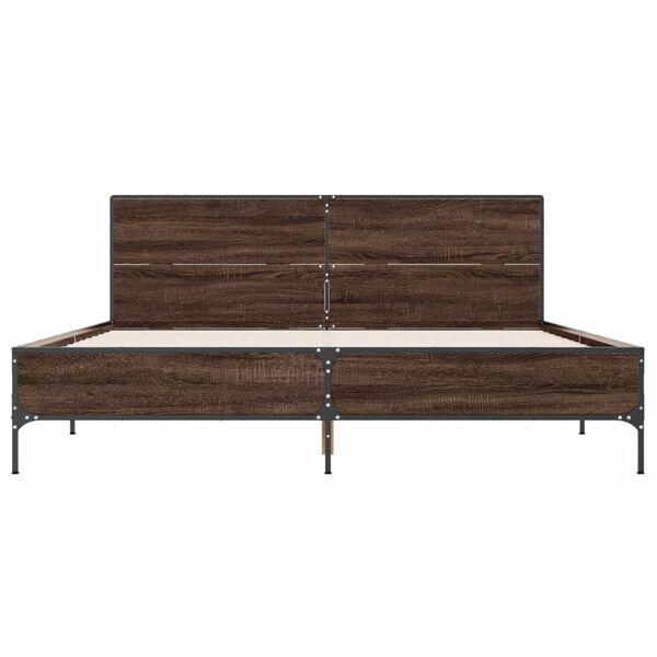vidaXL Bettgestell Braun Eichen-Optik 135x190 cm Holzwerkstoff Metall