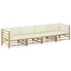 vidaXL 4-tlg. Garten-Lounge-Set mit Cremewei&szlig;en Kissen Bambus