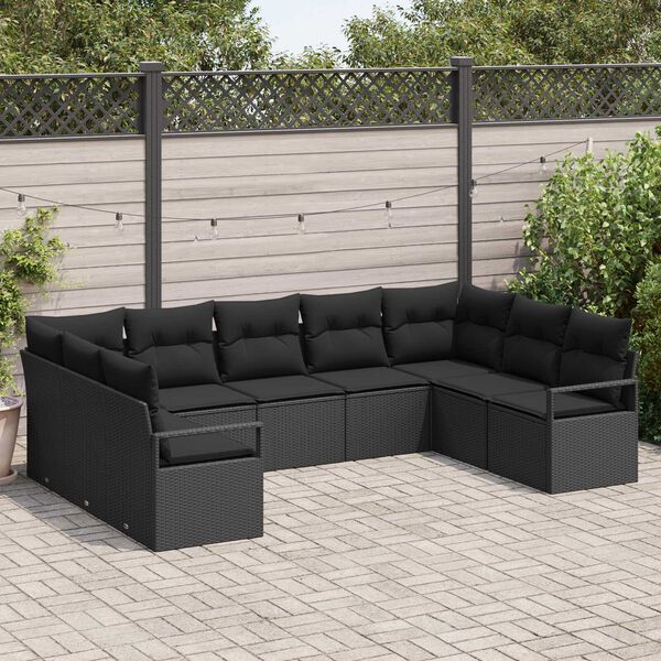 vidaXL Garten-Sofa-Set mit Kissen mit Speicher 9 pcs Schwarz