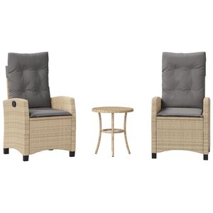 vidaXL 3-tlg. Bistro-Set mit Kissen Beigemischung Poly Rattan