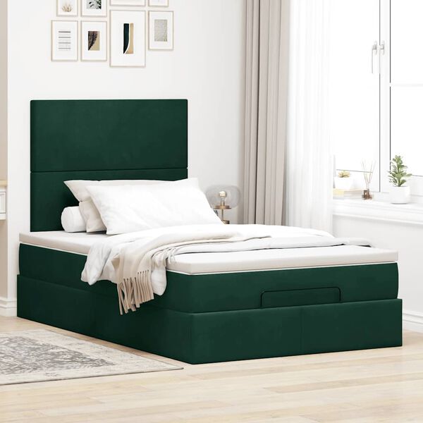 vidaXL Ottoman-Bett mit Matratzen & LEDs Dunkelgr&uuml;n 120x200 cm Samt