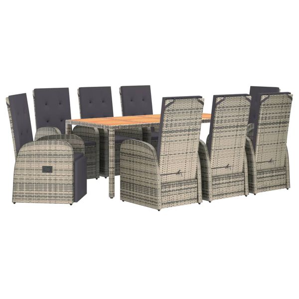 vidaXL 9-tlg. Garten-Essgruppe mit Kissen Grau Poly Rattan